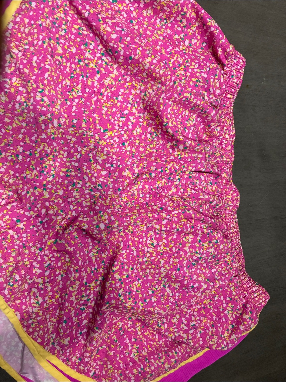 Nike Bright Pink Floral Confetti Athletic Shorts with Yellow Trim